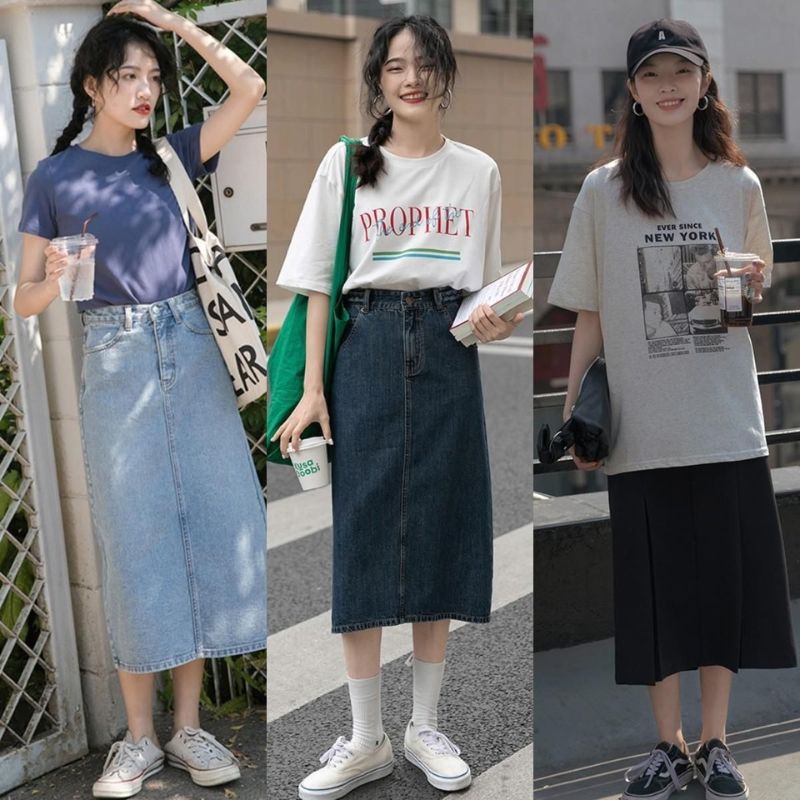 Mix áo thun với chân váy chữ A vừa năng động vừa chỉn chu